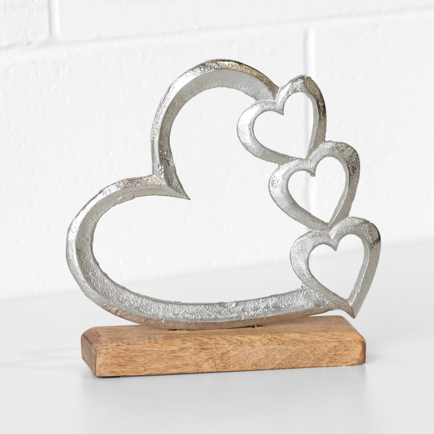 Silver Triple Love Hearts 21cm Decorative Ornament