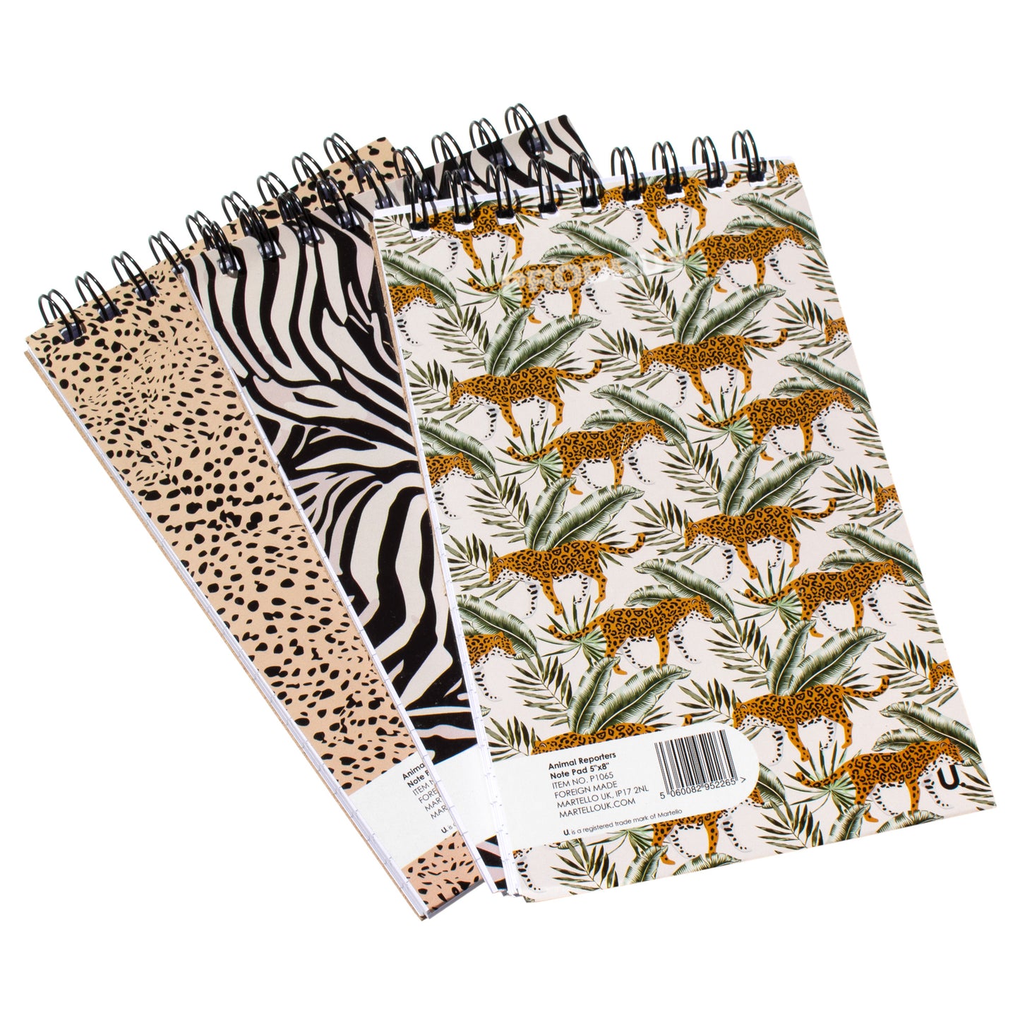 Pack of 3 Shorthand 5x8" Lined 80 Sheet Notepads with Animal Print Pattern