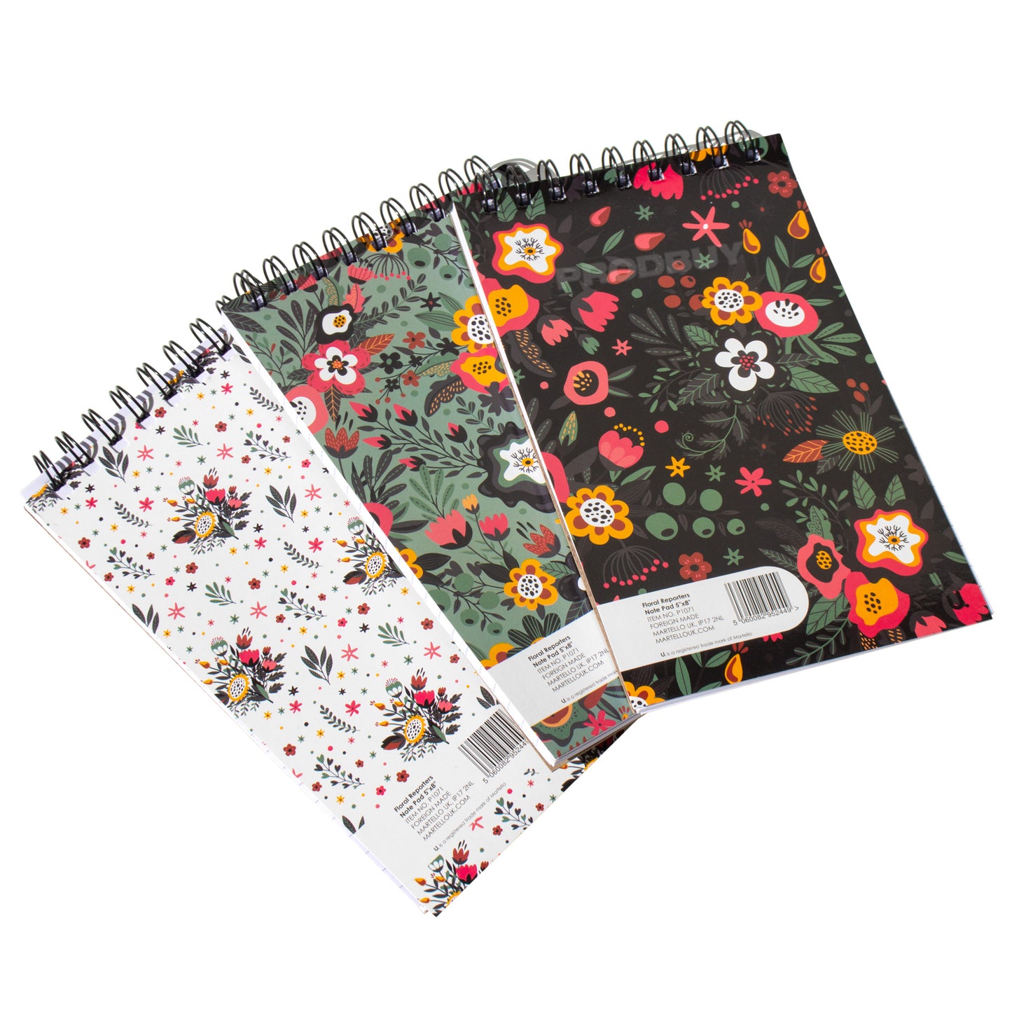 Pack of 3 Shorthand 5x8" Lined 80 Sheet Notepads with Floral Pattern