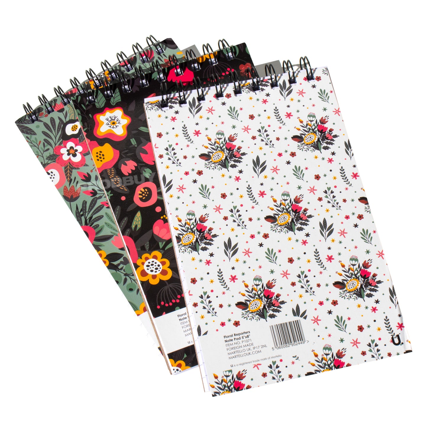 Pack of 3 Shorthand 5x8" Lined 80 Sheet Notepads with Floral Pattern