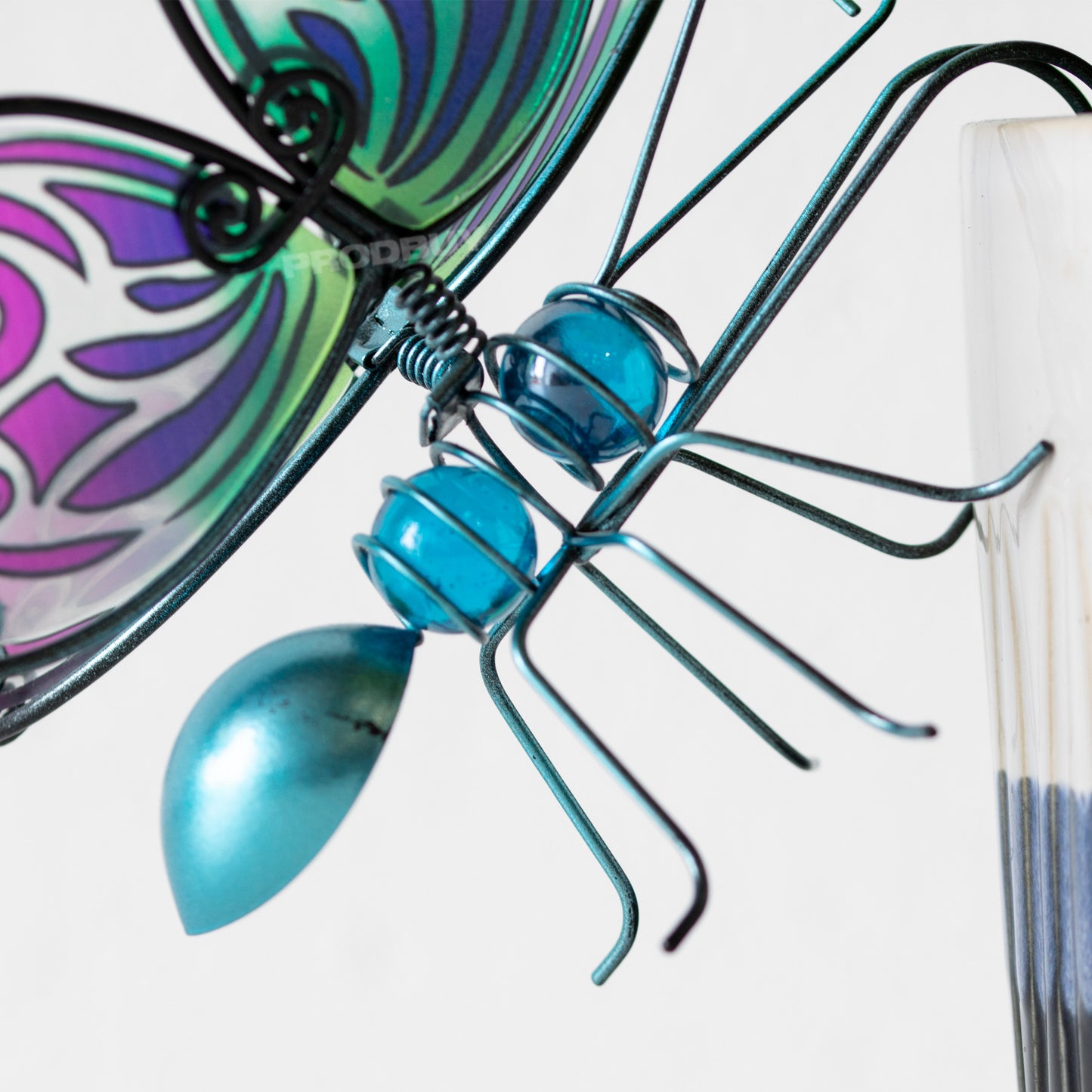 Butterfly Stained Glass & Blue Metal Plant Pot Hanger