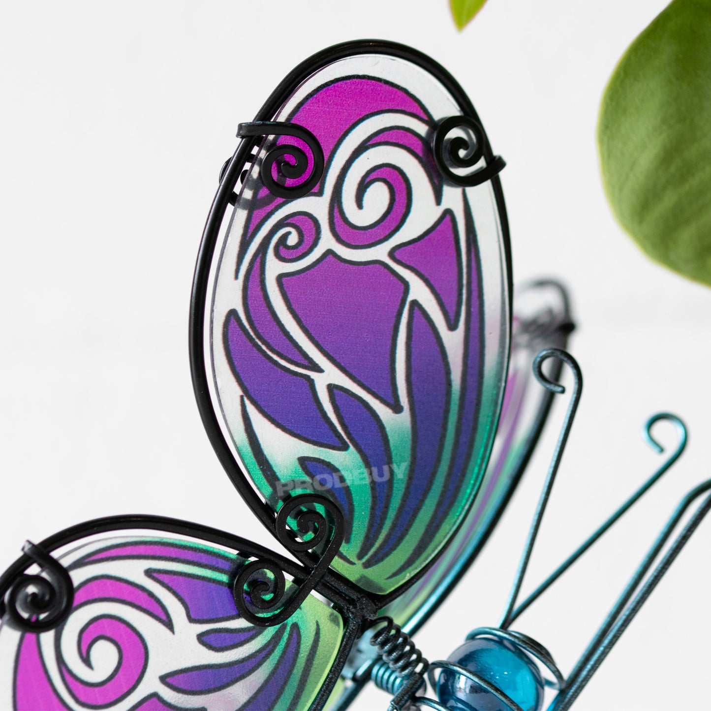 Butterfly Stained Glass & Blue Metal Plant Pot Hanger