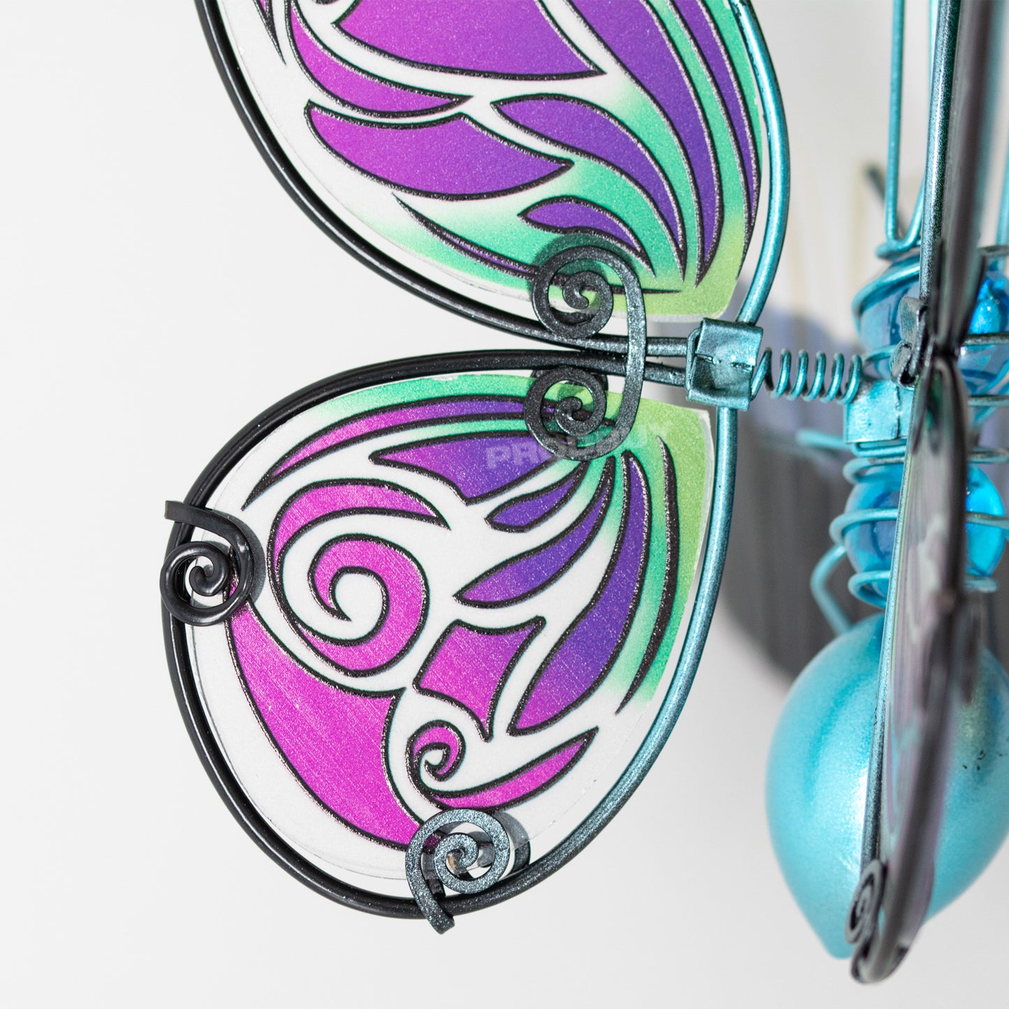 Butterfly Stained Glass & Blue Metal Plant Pot Hanger