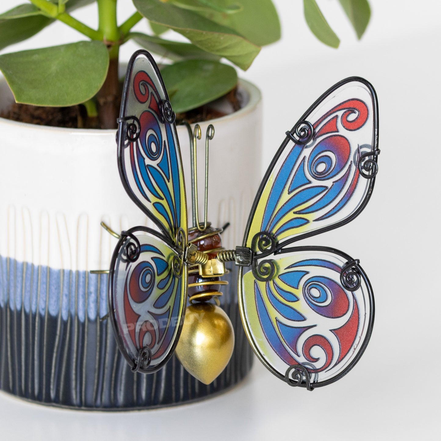 Butterfly Stained Glass & Gold Metal Plant Pot Hanger