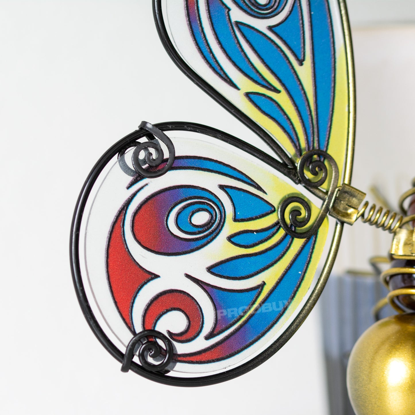 Butterfly Stained Glass & Gold Metal Plant Pot Hanger