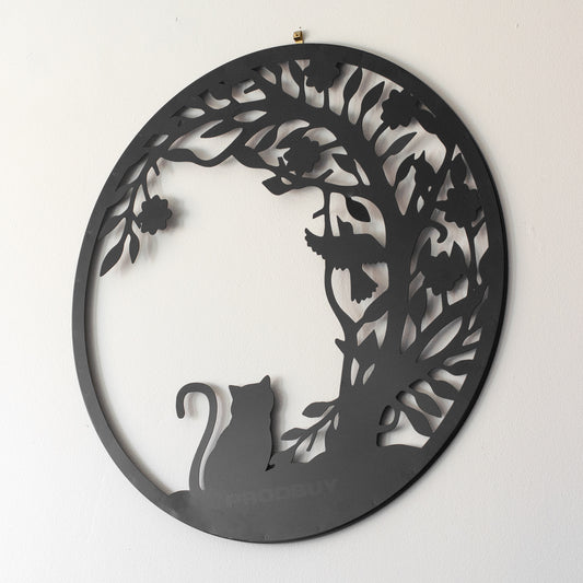 Black Cat & Bird Silhouette 50cm Metal Wall Art