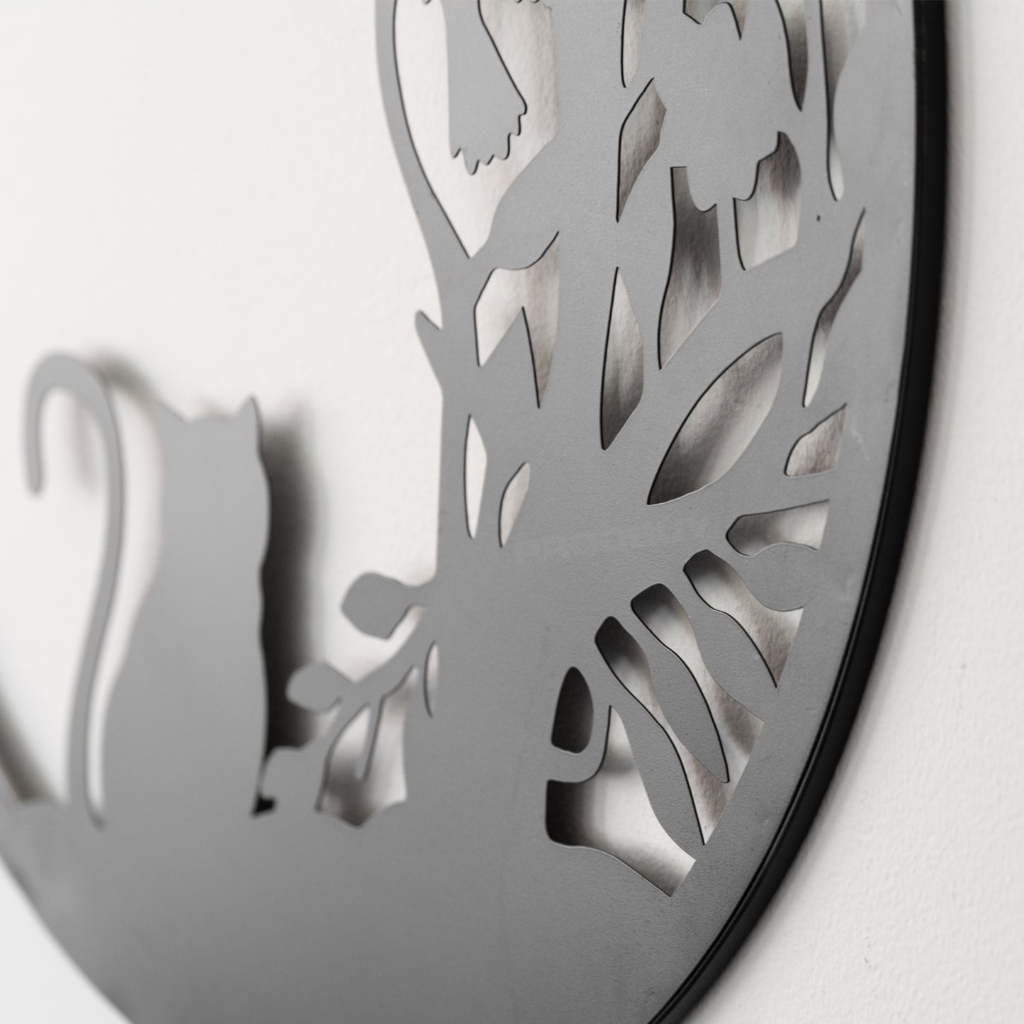 Black Cat & Bird Silhouette 50cm Metal Wall Art