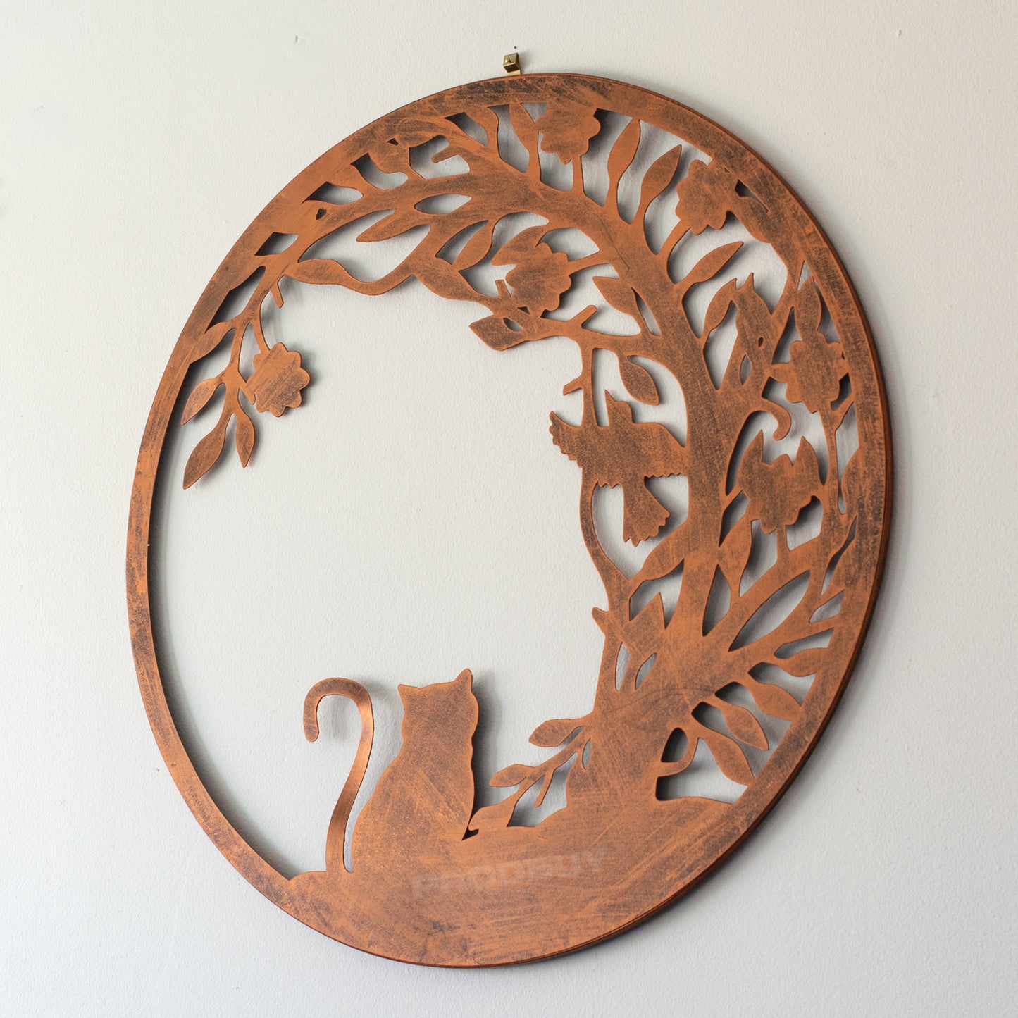 Cat & Bird 50cm Metal Wall Art