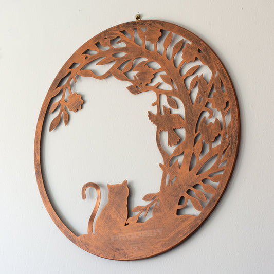 Cat & Bird 50cm Metal Wall Art