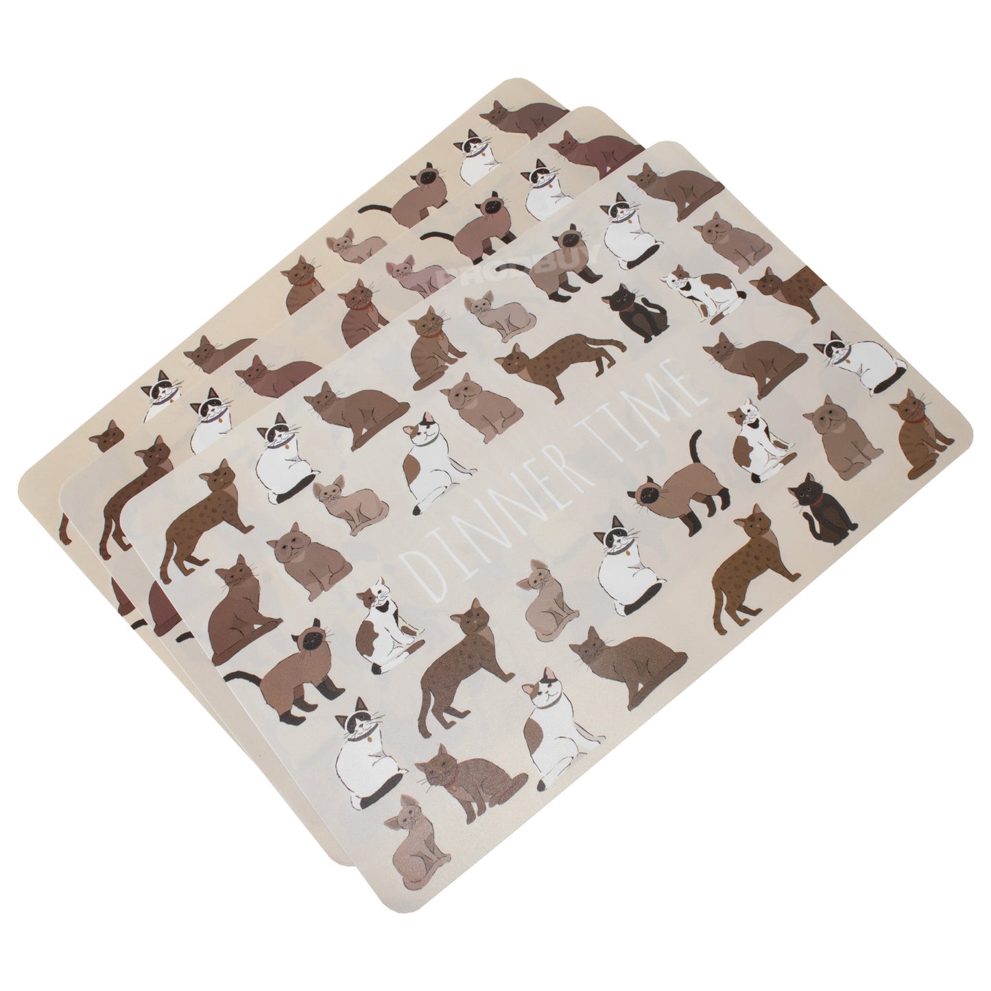 Set of 3 Large 43cm Beige Cat Feeding Placemats