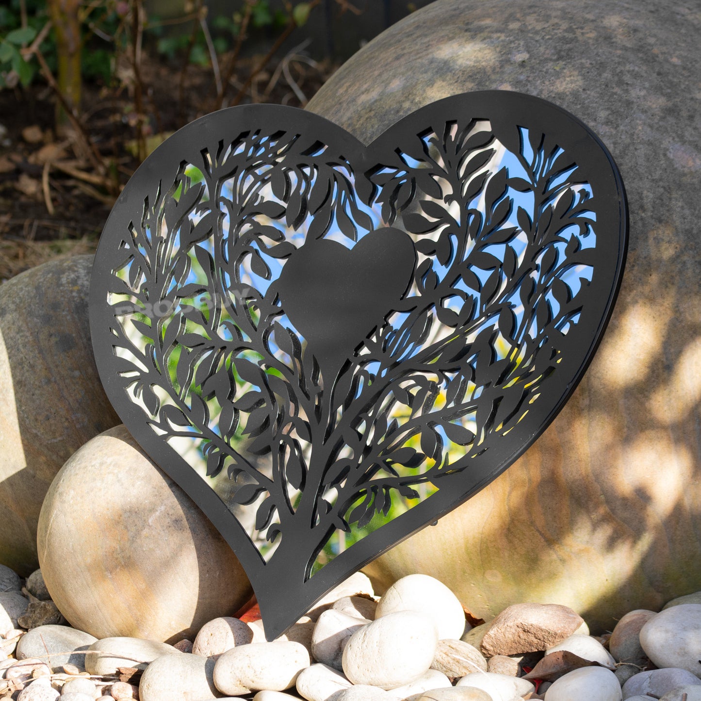 Heart Shaped Black Silhouette Garden Mirror 51cm
