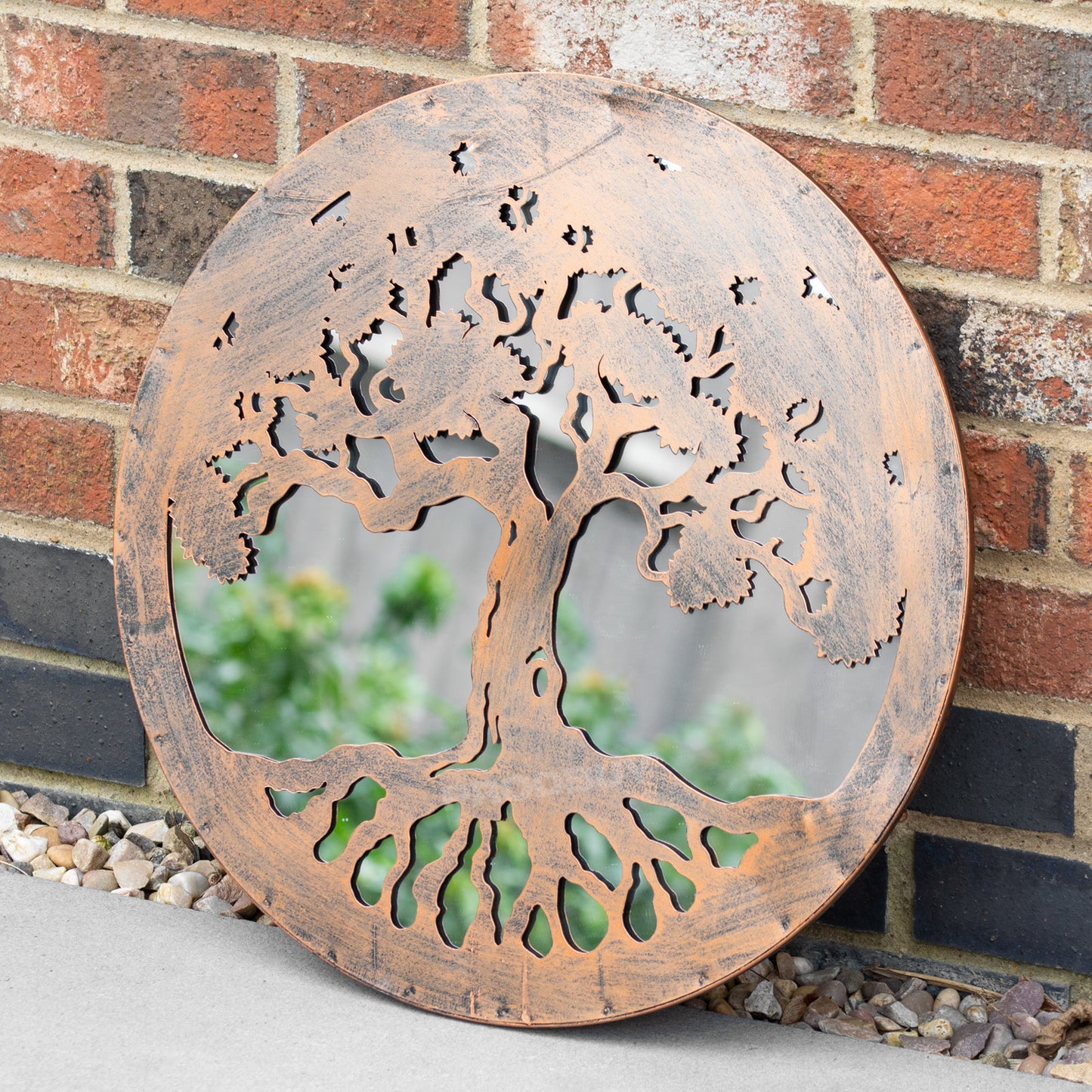 Tree of Life Silhouette Garden Mirror 50cm Large Round Bronze