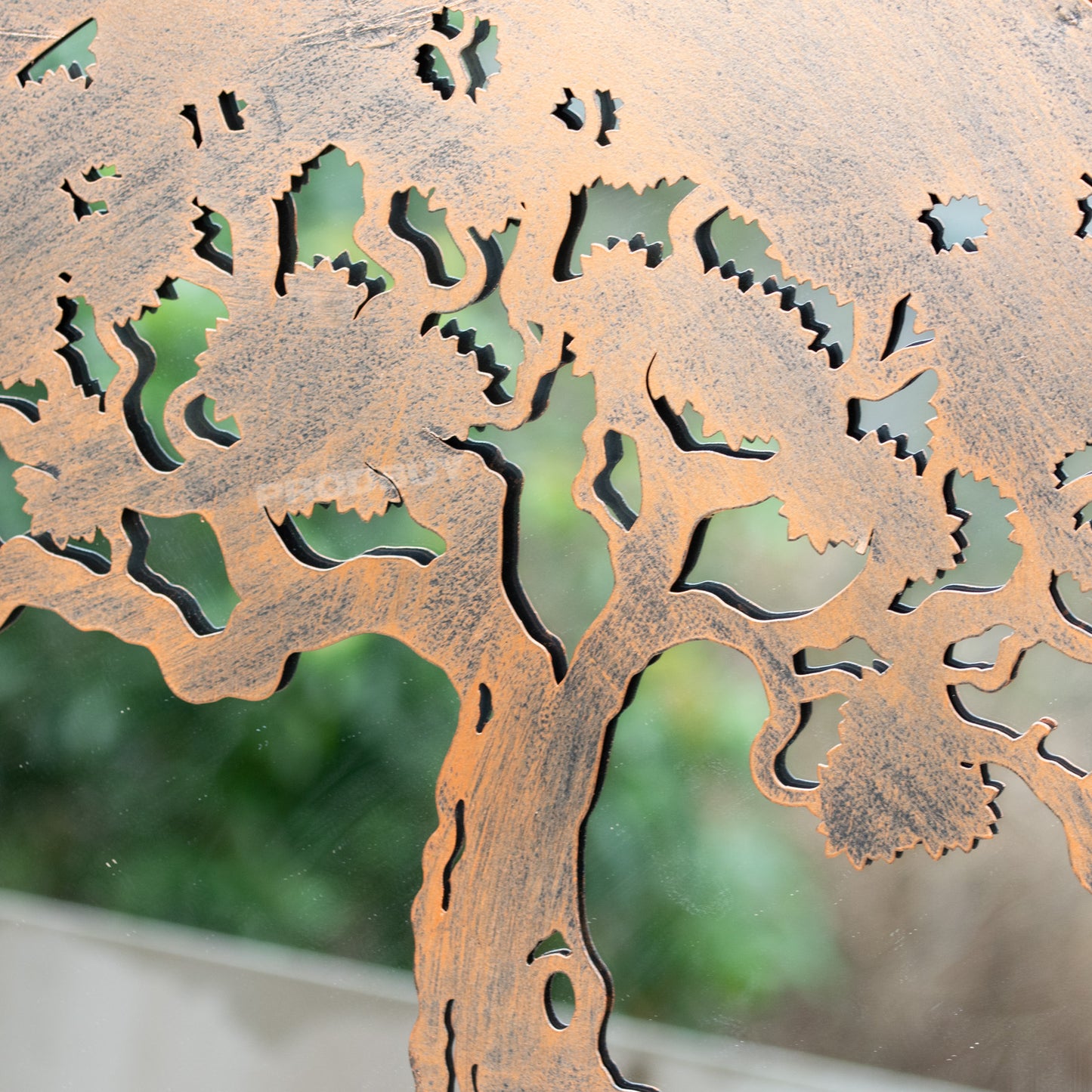 Tree of Life Silhouette Garden Mirror 50cm Large Round Bronze