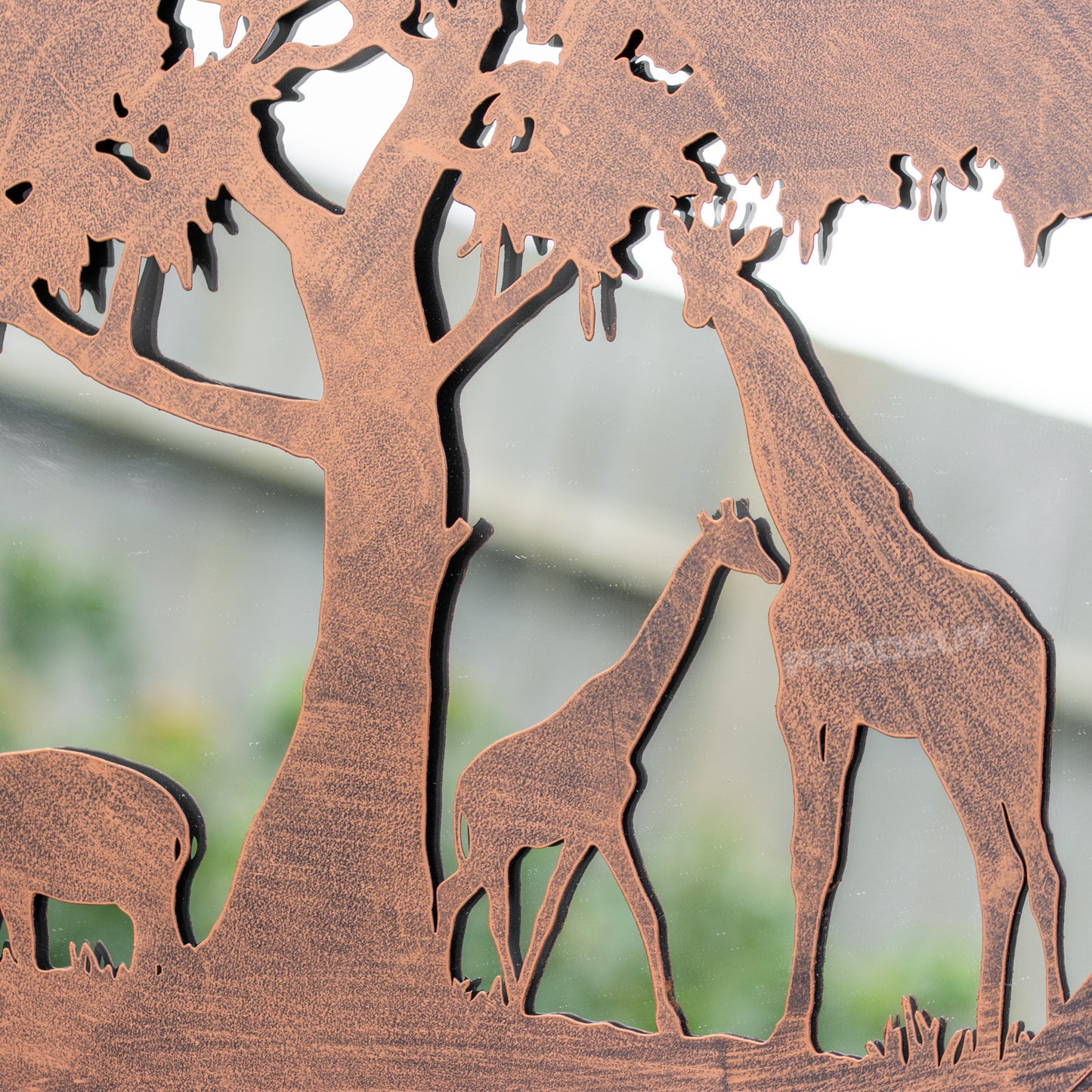 Safari Animals Silhouette Garden Mirror 50cm Large Round Bronze
