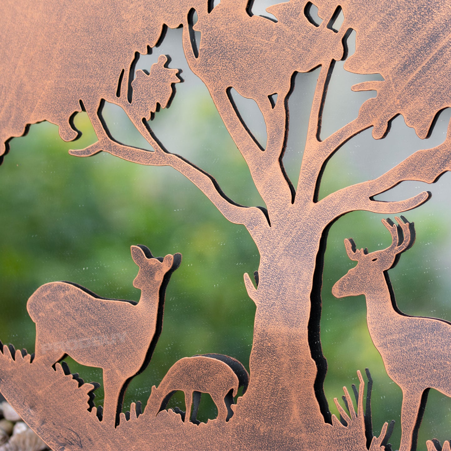 Deer Family Silhouette Garden Mirror 50cm Large Round Bronze