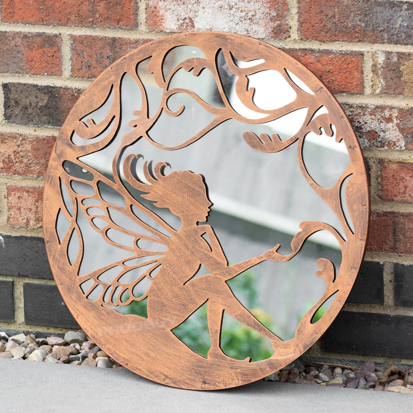 Fairy Silhouette Garden Mirror 50cm Large Round Bronze