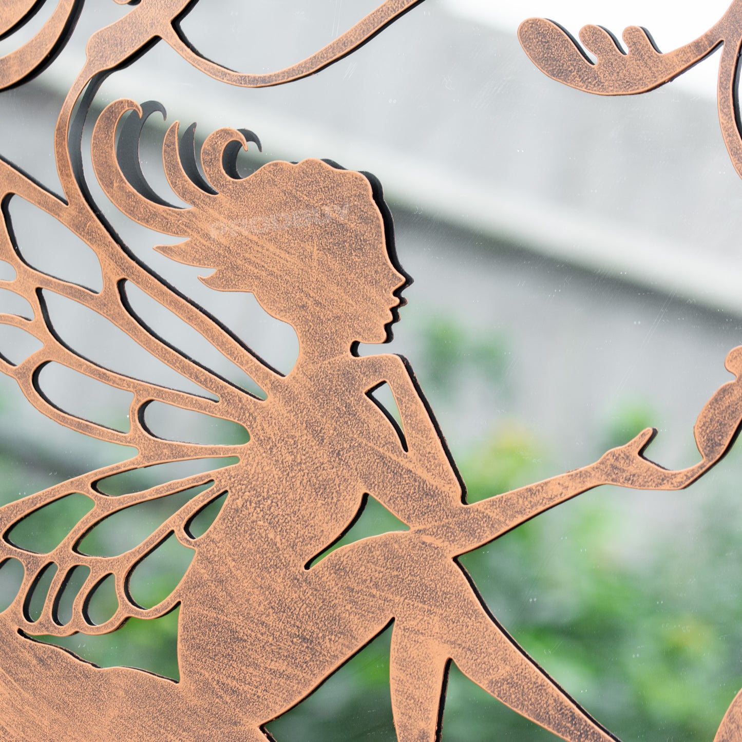 Fairy Silhouette Garden Mirror 50cm Large Round Bronze