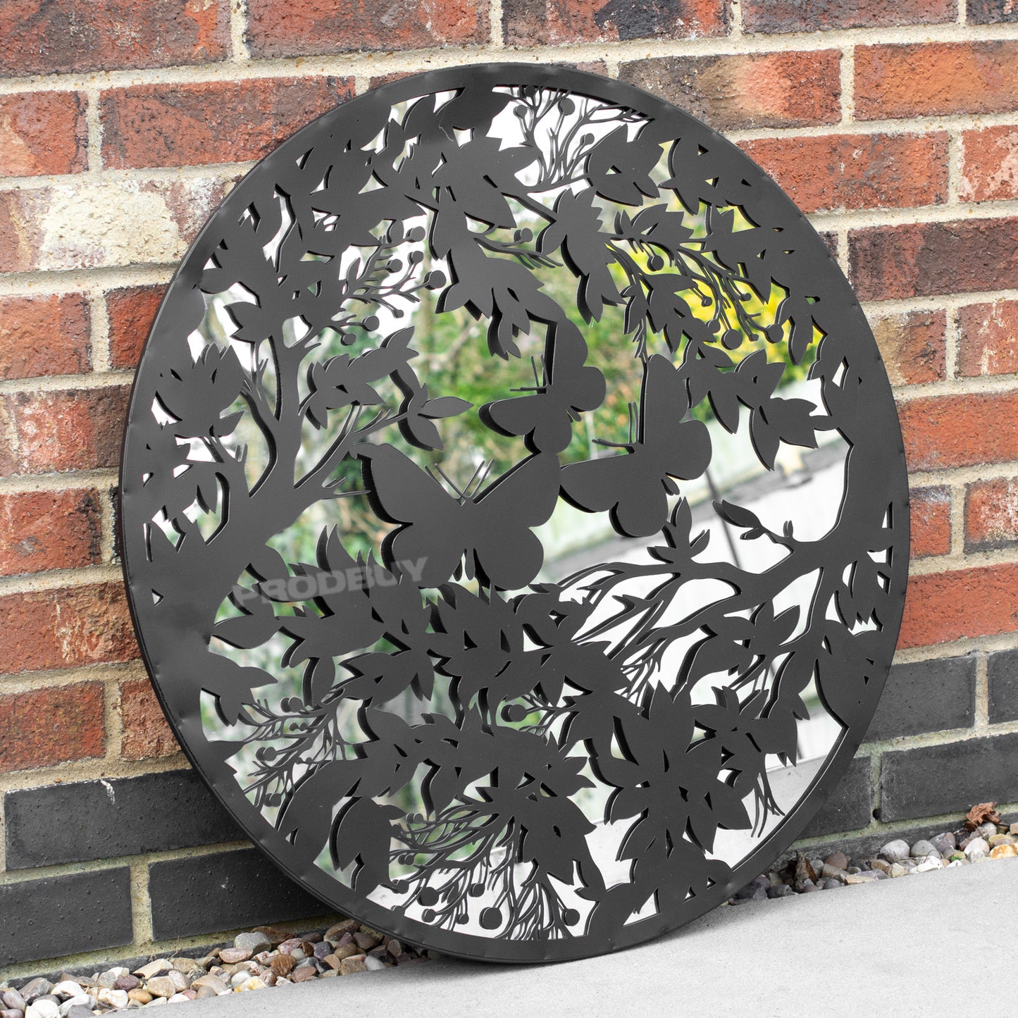 Butterflies Black Silhouette Garden Mirror 70cm Large Round