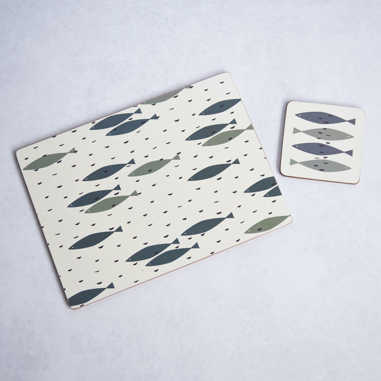 Set of 4 Place Mats and Coasters - Maritime Fish Pattern
