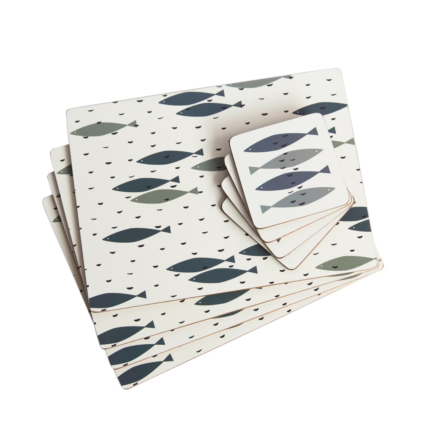 Set of 4 Place Mats and Coasters - Maritime Fish Pattern