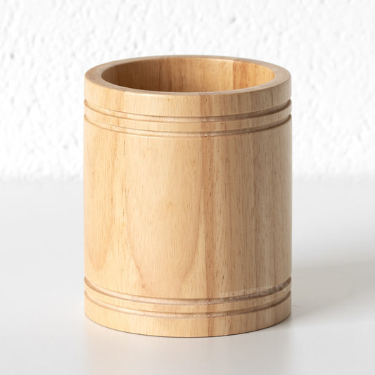 Round Wooden Kitchen Utensil Holder Pot