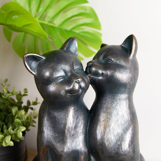 Preening Cat Couple Love Statue 35cm Tall Antique Bronze Effect Finish
