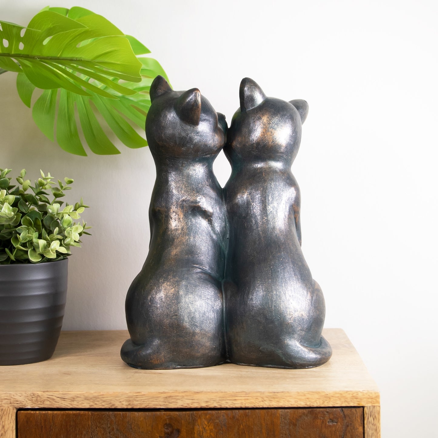 Preening Cat Couple Love Statue 35cm Tall Antique Bronze Effect Finish