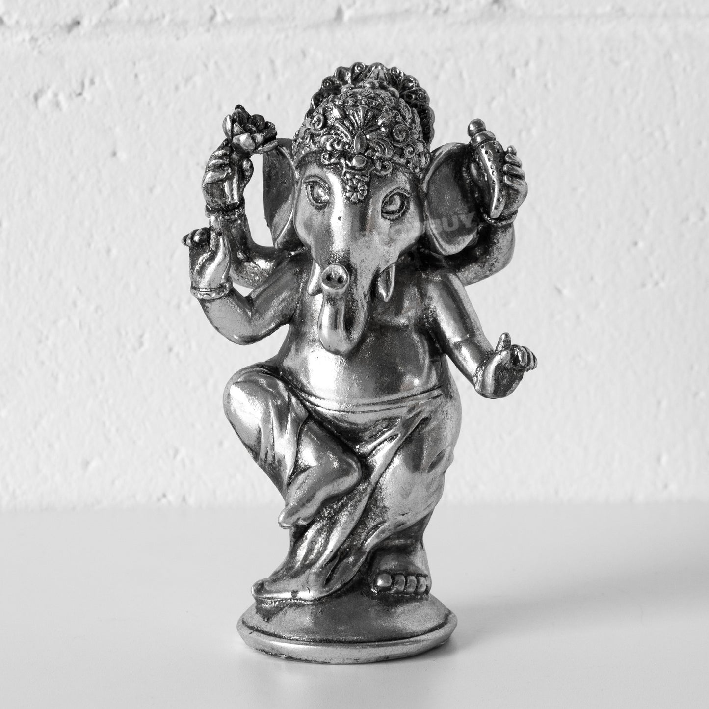 Silver Dancing Ganesh 19cm Resin Ornament