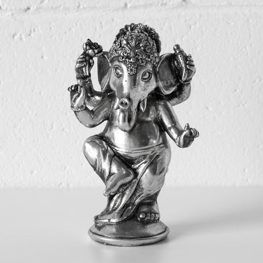 Silver Dancing Ganesh 19cm Resin Ornament
