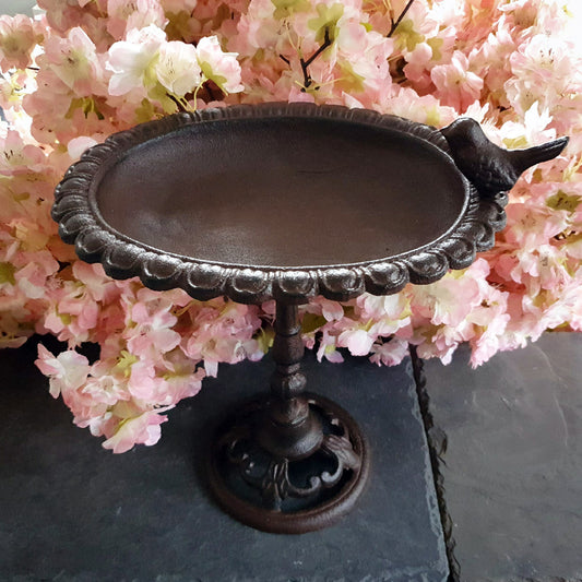 Oval Bird Bath Cast Iron Ornate Small Feeder Stand