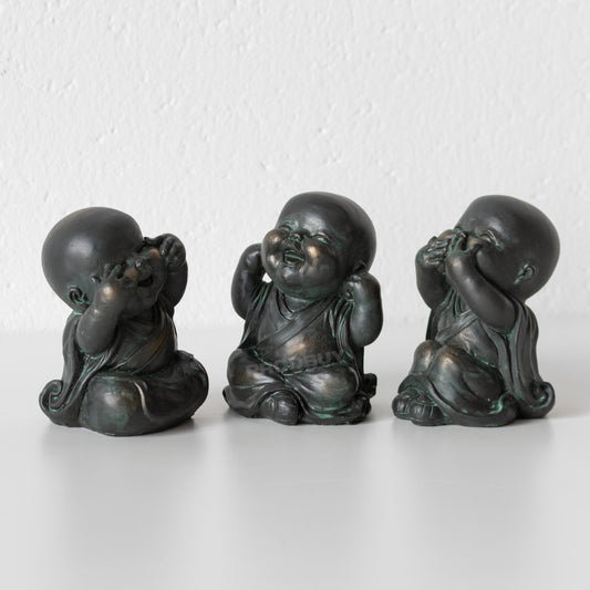 Set of 3 Monks See Hear Speak No Evil Wise Buddha Ornaments