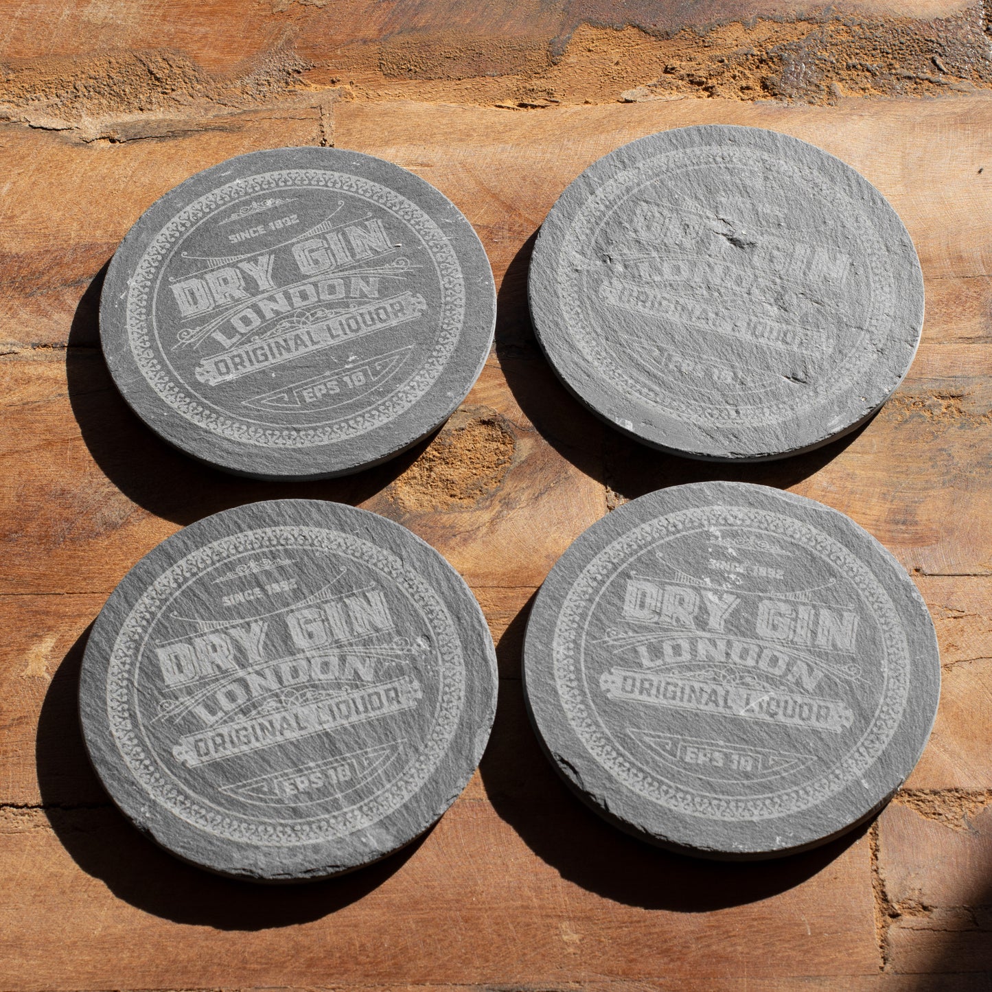 Pack of 4 Round 'Dry Gin' Slate Coasters