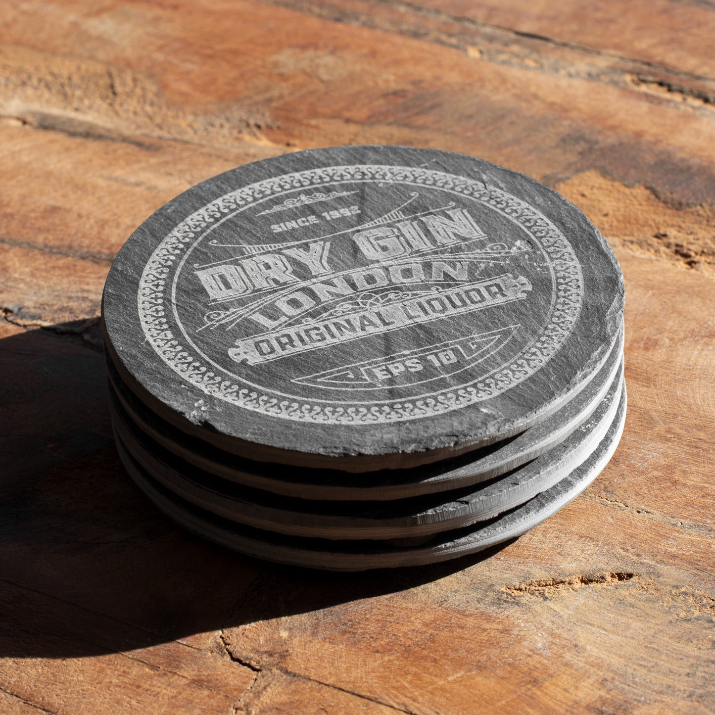 Pack of 4 Round 'Dry Gin' Slate Coasters