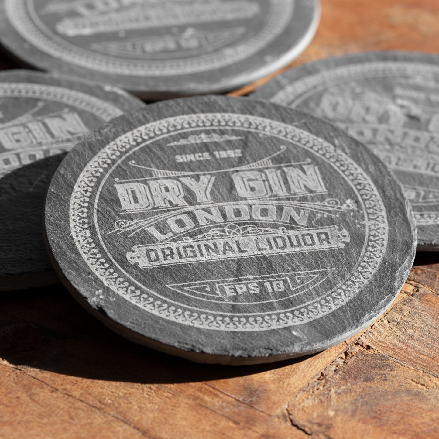 Pack of 4 Round 'Dry Gin' Slate Coasters