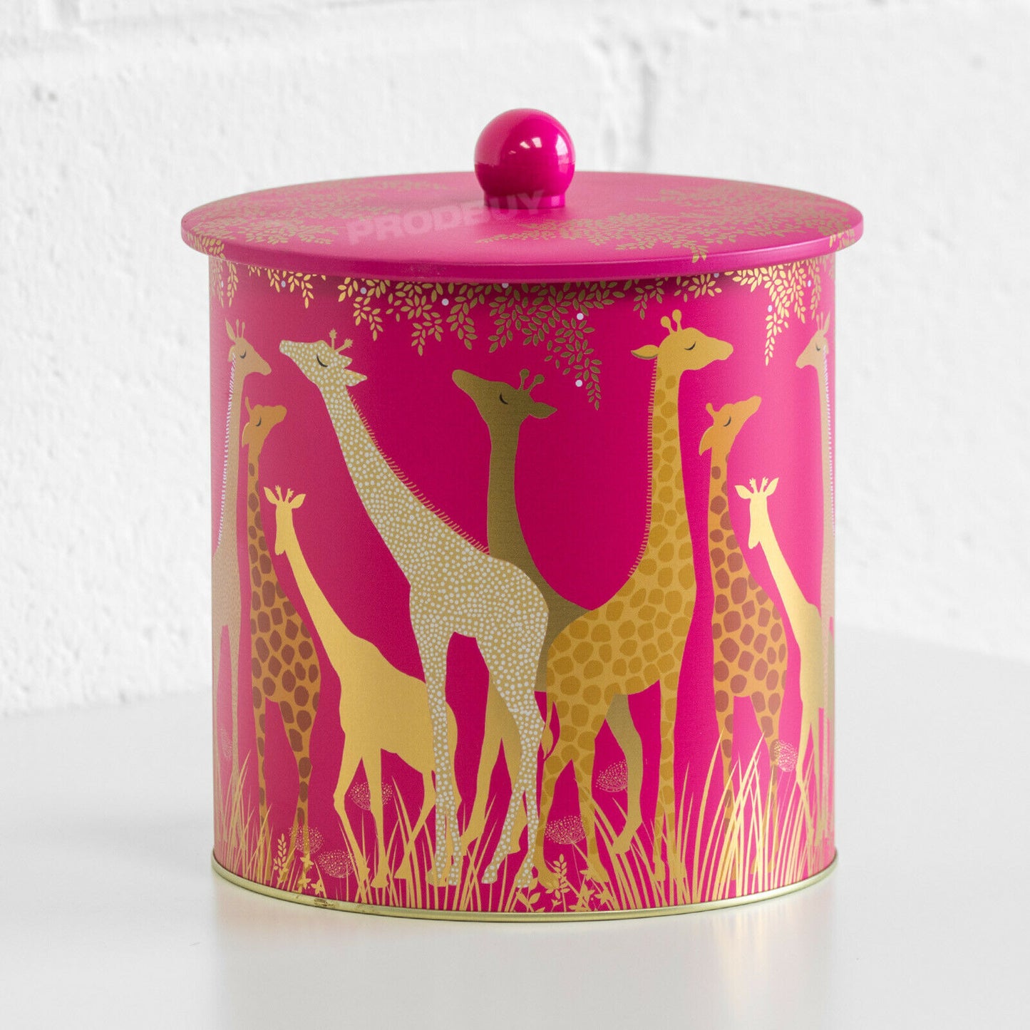 Pink Giraffe Biscuit Barrel Cookie Container Tin