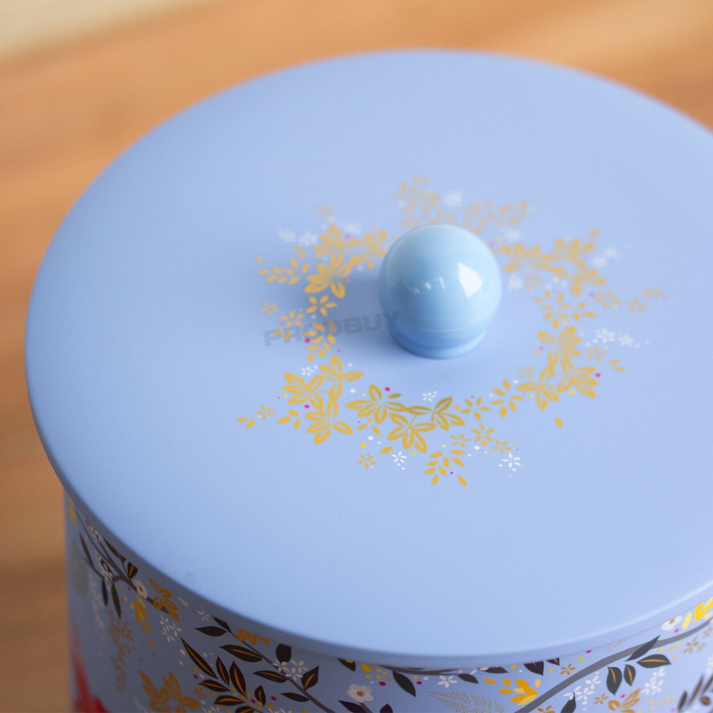 Blue Floral Bird Biscuit Barrel Cookie Container Tin