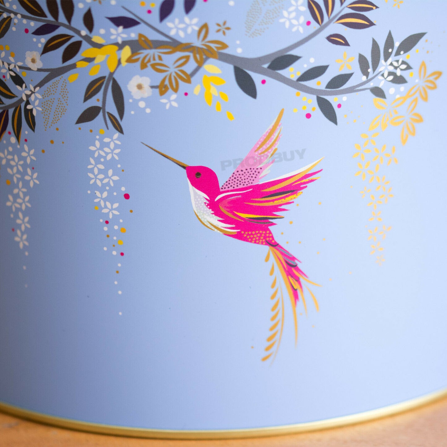 Blue Floral Bird Biscuit Barrel Cookie Container Tin