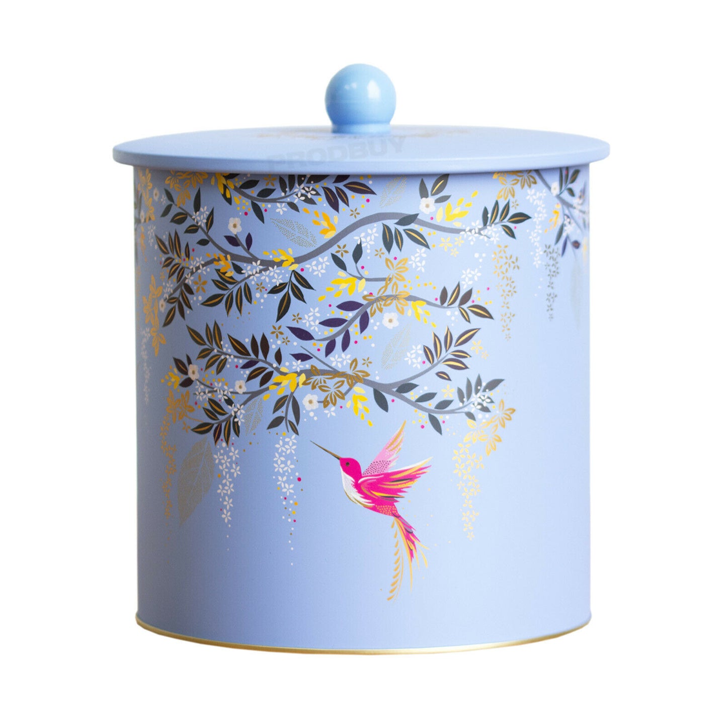 Blue Floral Bird Biscuit Barrel Cookie Container Tin