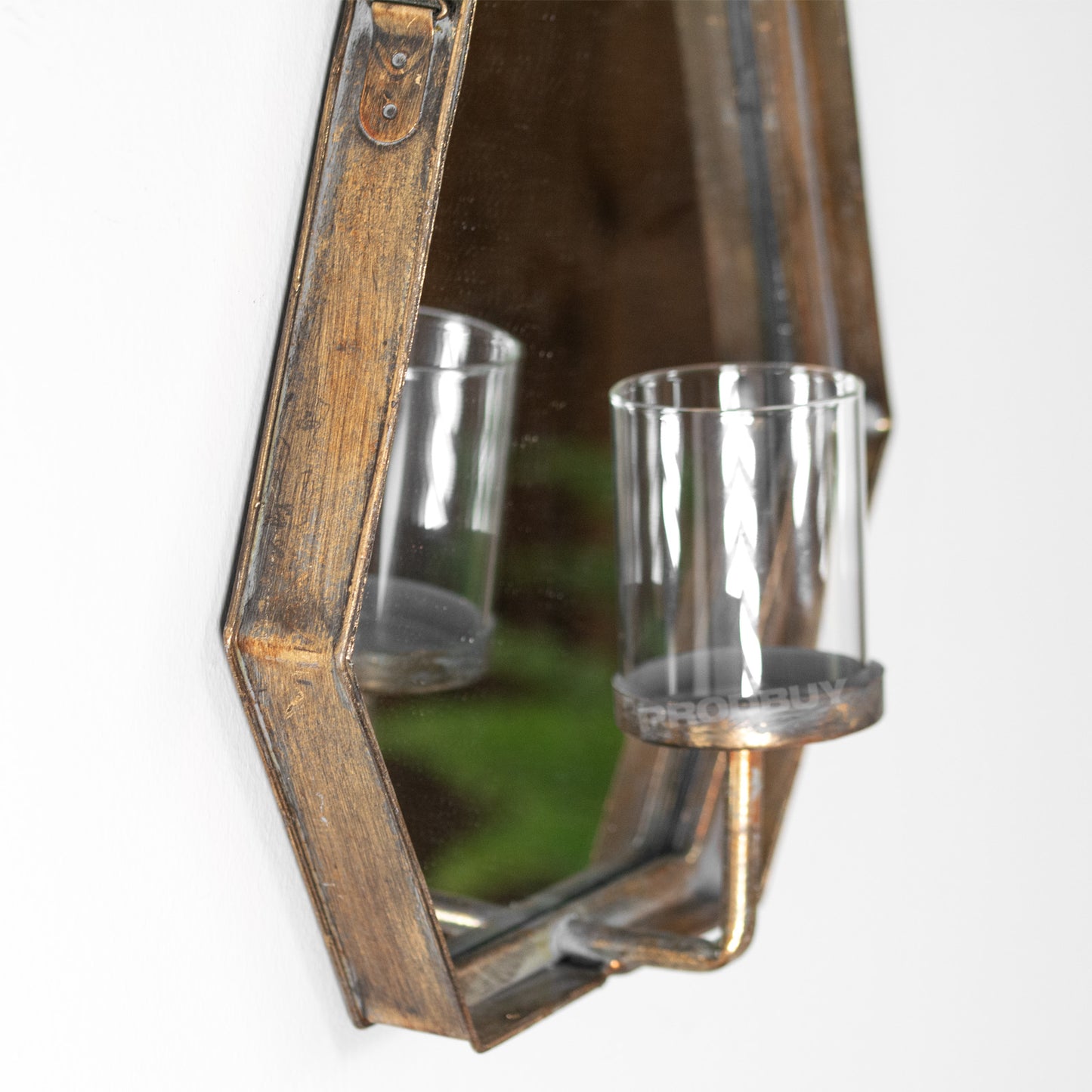 Metal Wall Mounted Mirror With Candle Holder & Hanging Rope Gothic Industrial