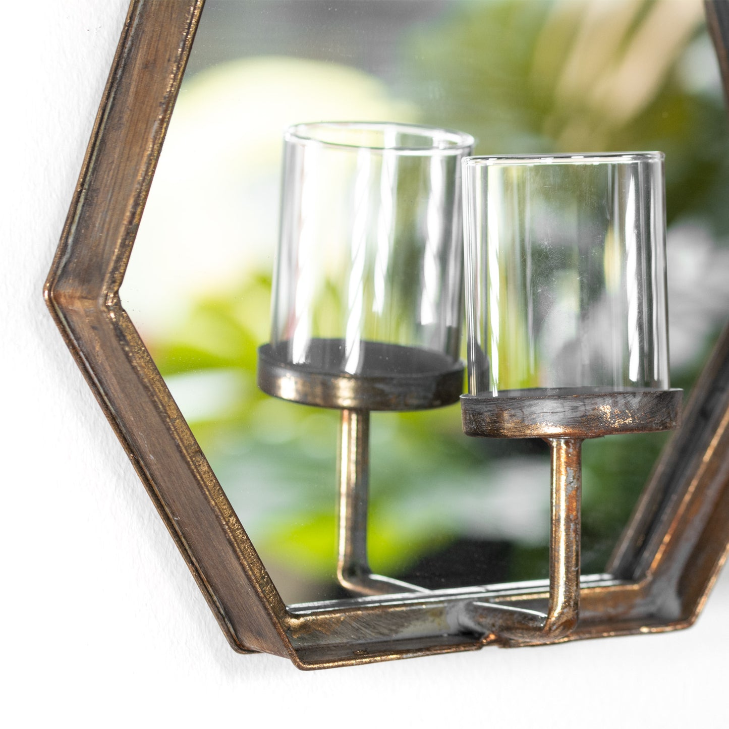 Metal Wall Mounted Mirror With Candle Holder & Hanging Rope Gothic Industrial