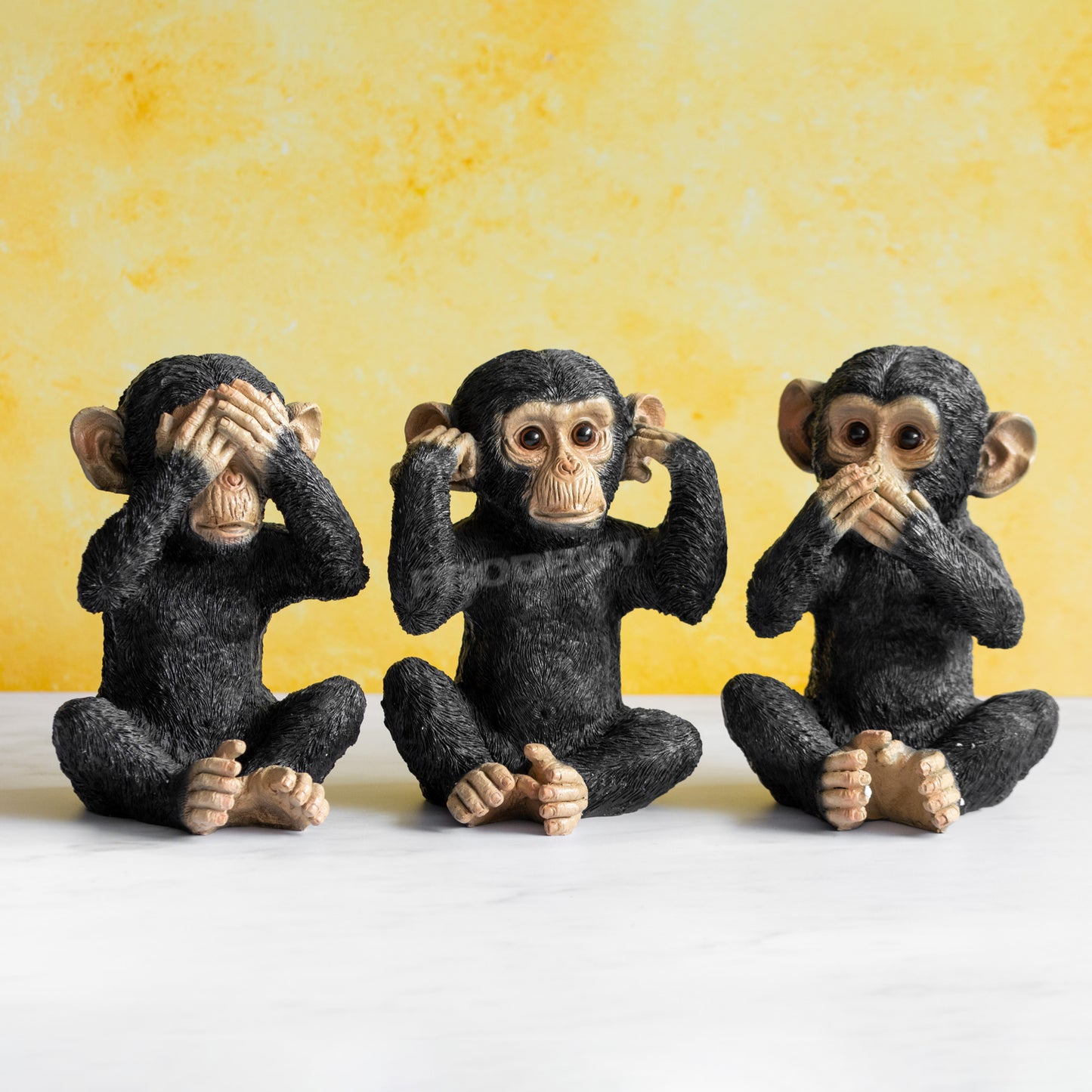 Set of 3 Black Resin Wise Monkey Ornaments