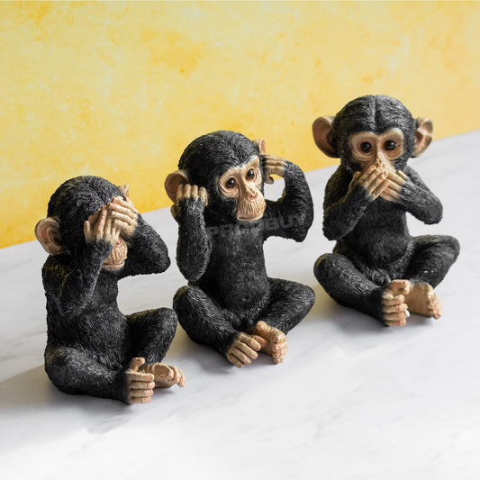 Set of 3 Black Resin Wise Monkey Ornaments