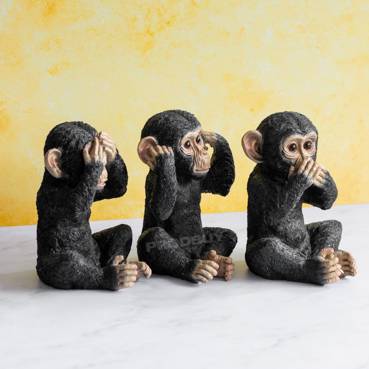 Set of 3 Black Resin Wise Monkey Ornaments