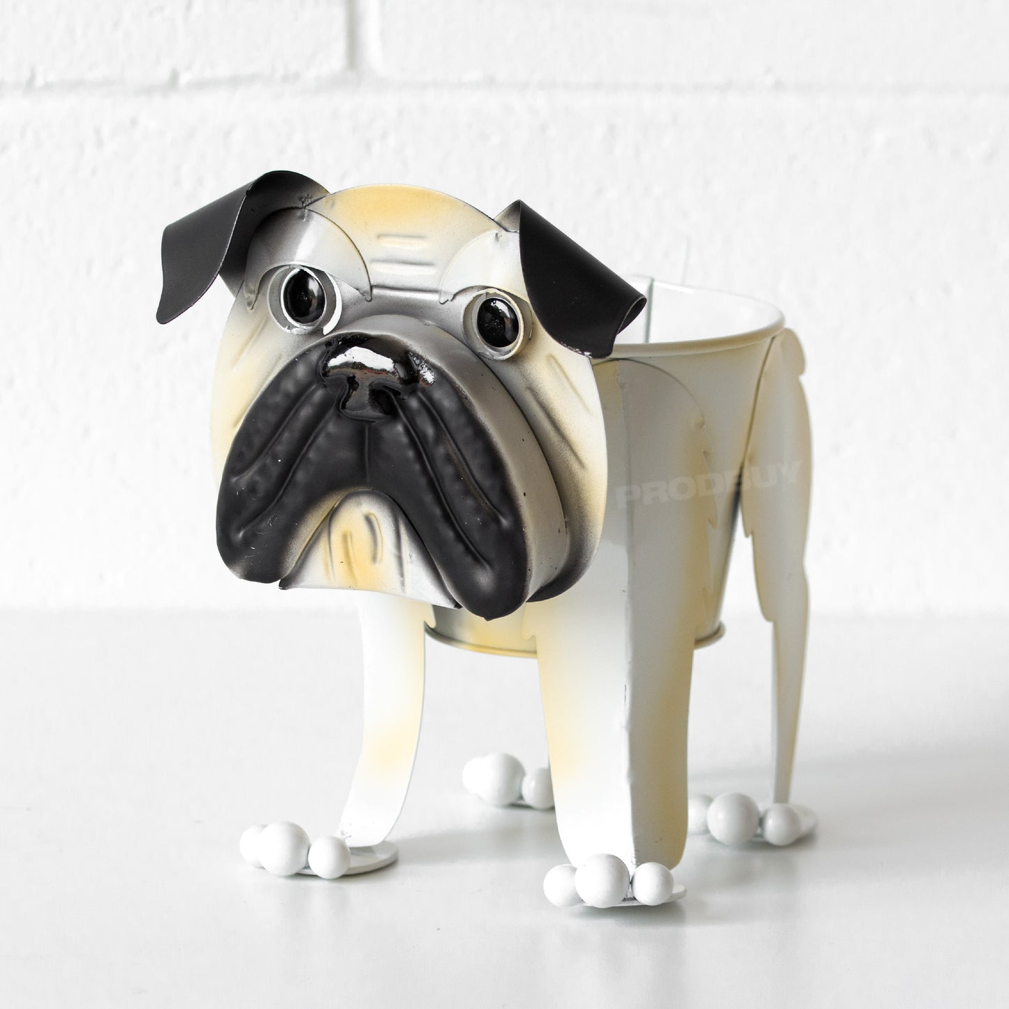 Nodding Pug Dog Metal Garden Plant Pot