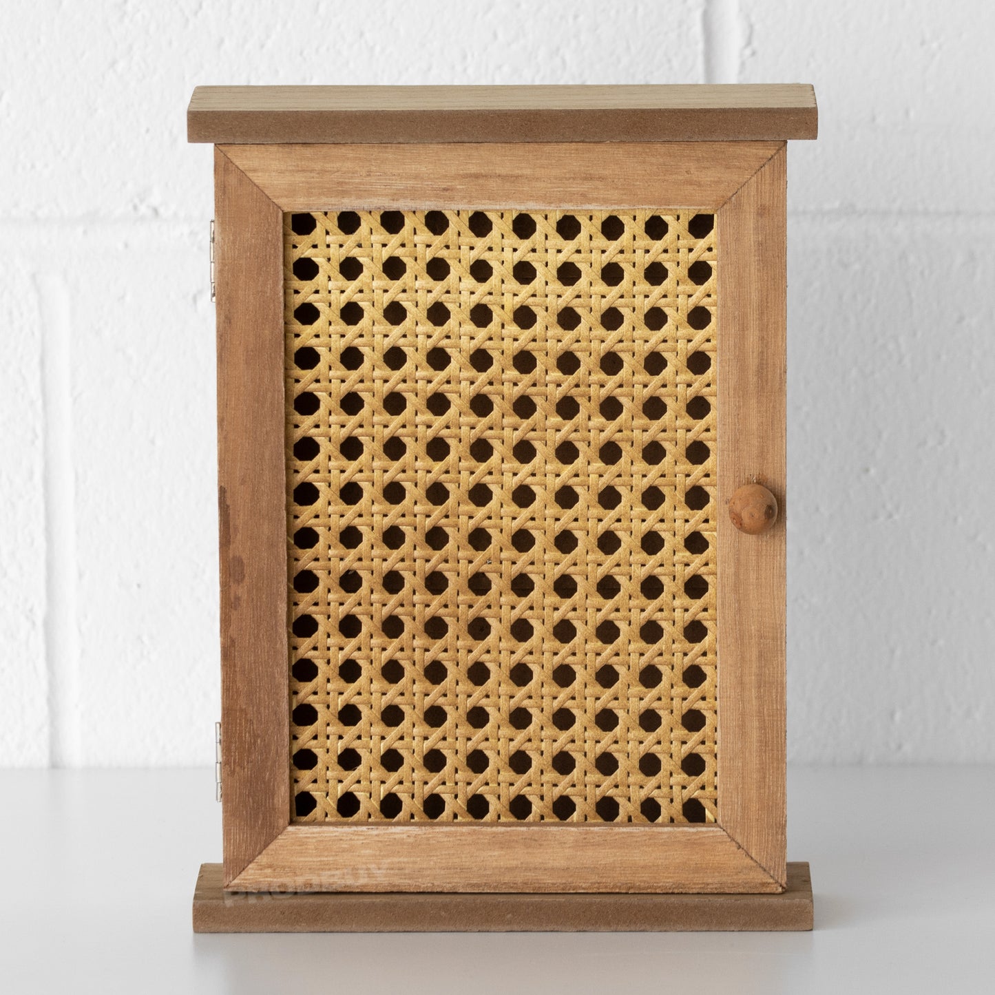 Key Storage Box Wooden Rattan Wall Mounted
