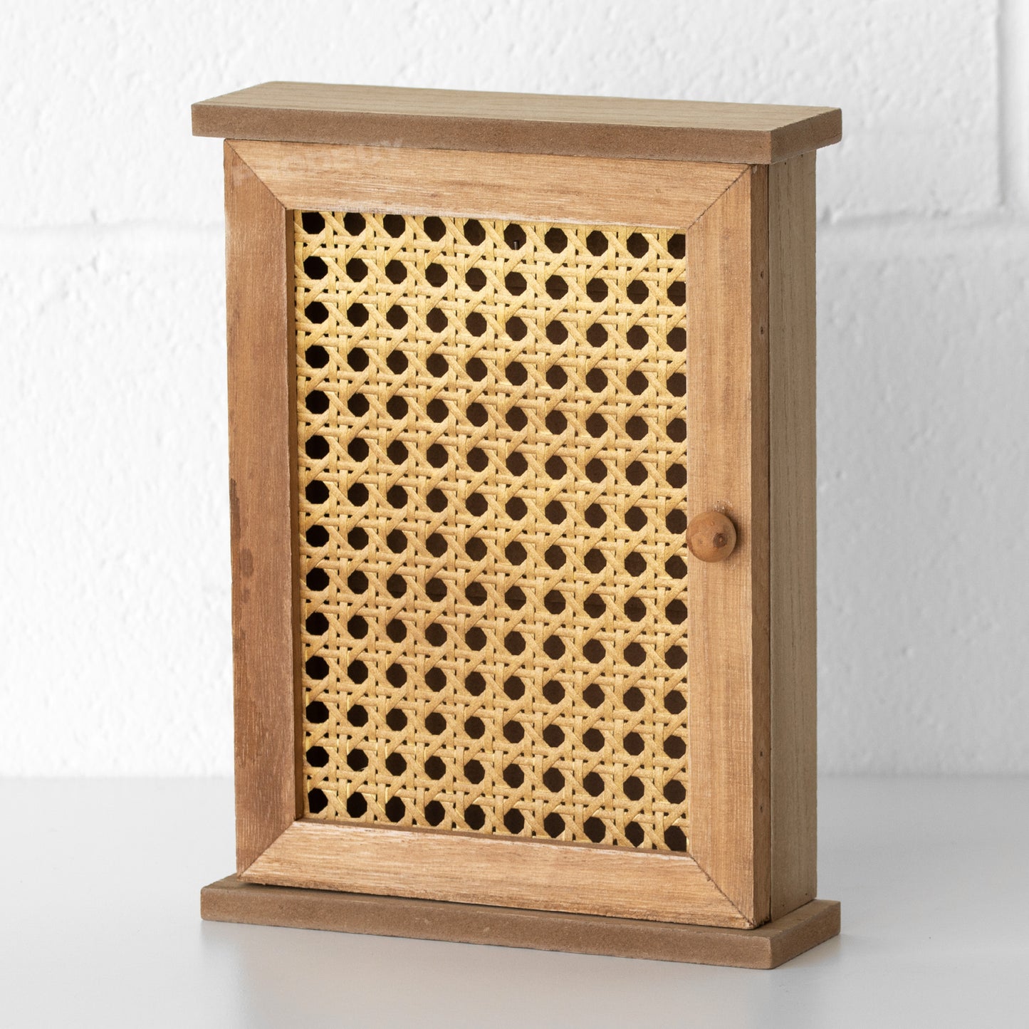 Key Storage Box Wooden Rattan Wall Mounted