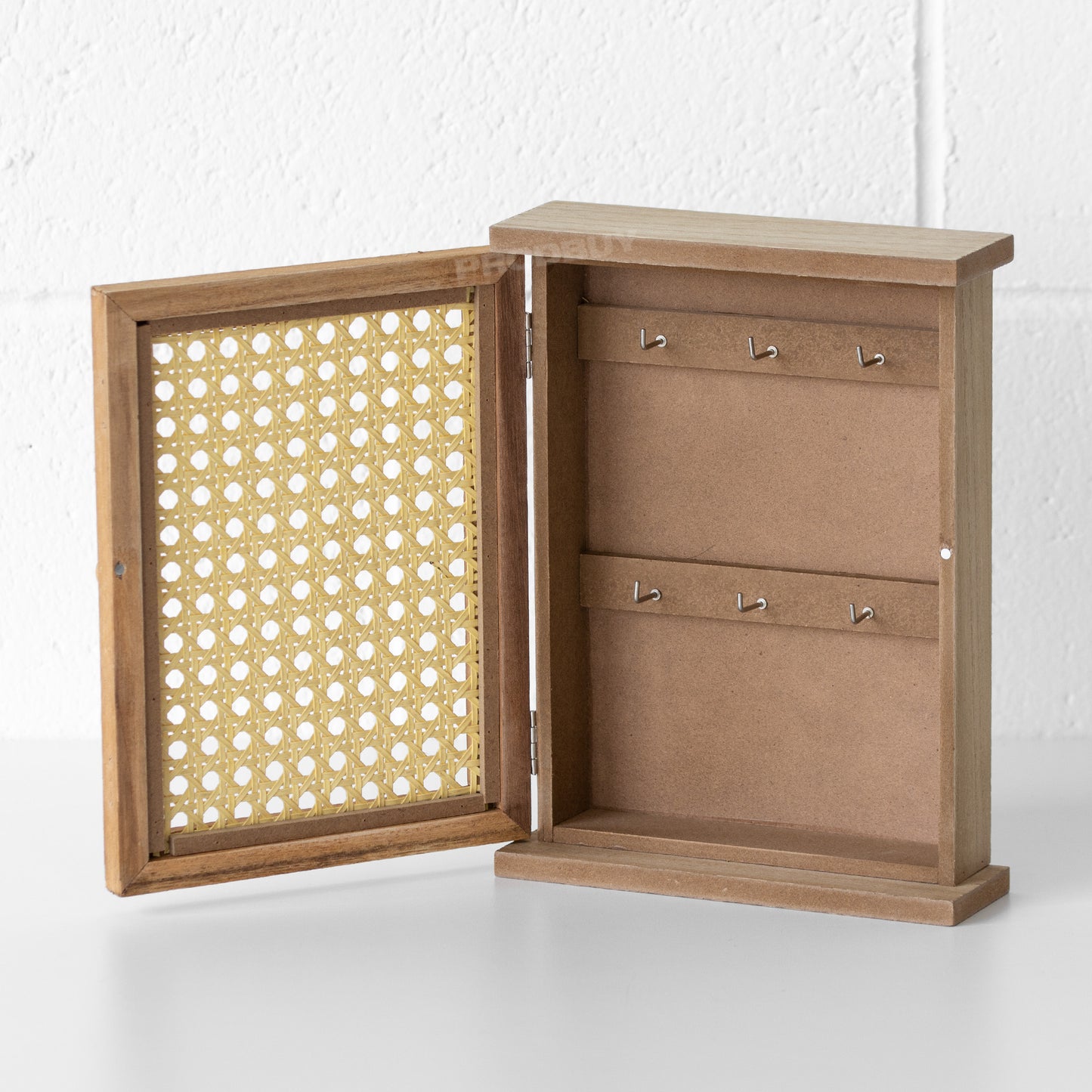 Key Storage Box Wooden Rattan Wall Mounted