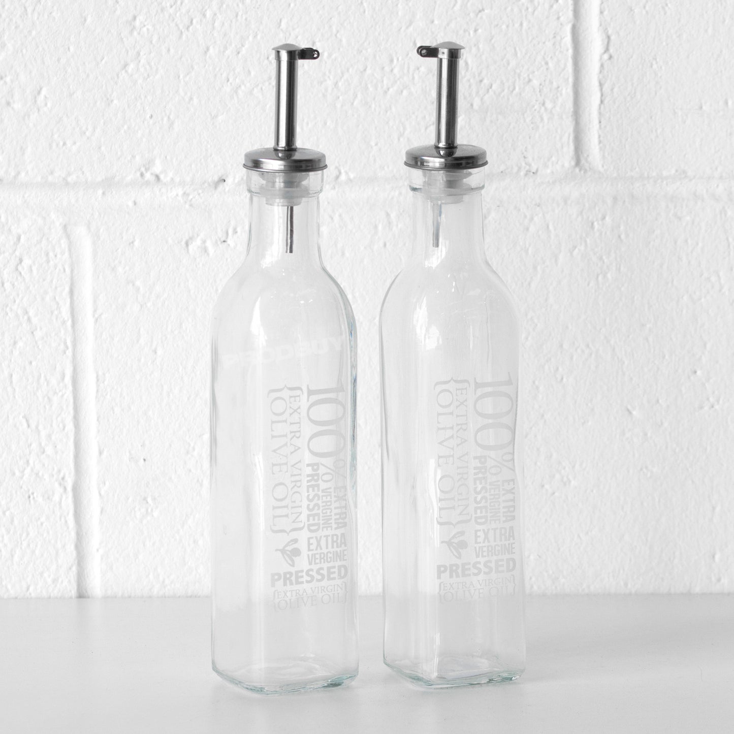 Set of 2 Glass 'Olive Oil' Drizzler Bottles