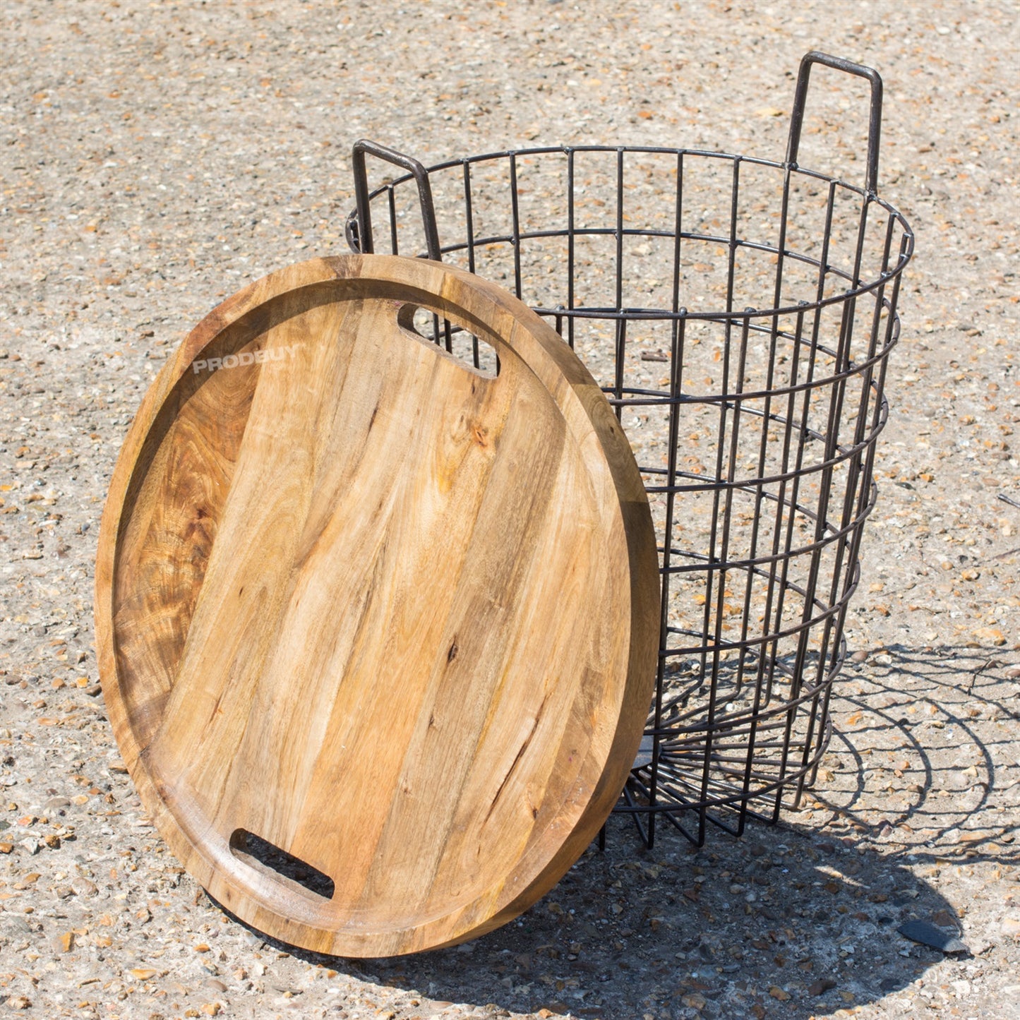 Metal & Wooden Top Industrial Style Table Vintage End Side Basket Storage