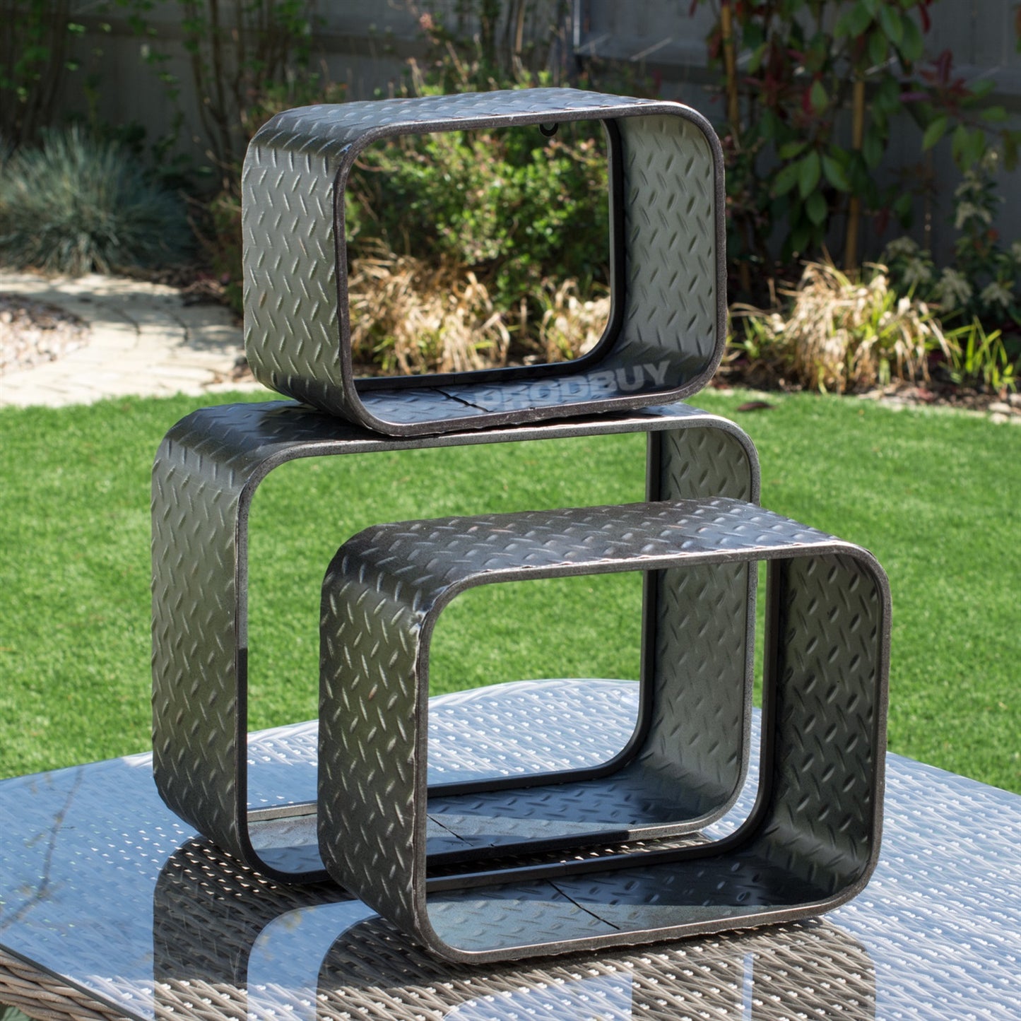 Set of 3 Industrial Metal Wall Cubes